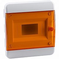 Распределительный шкаф OptiBox P 8 мод., IP41, встраиваемый, пластик, прозрачная оранжевая дверь |  код. 117942 |  КЭАЗ